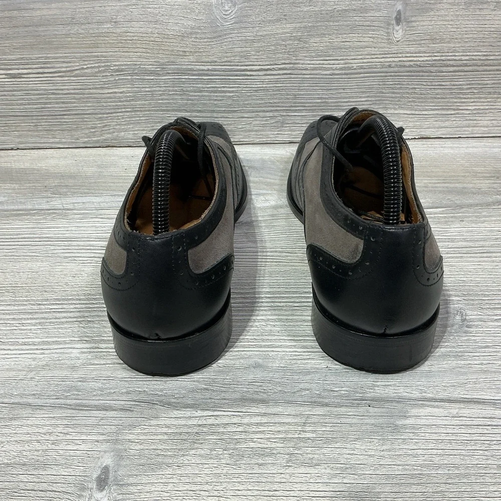 PAUL FREDERICK Italian Mens Black Gray Leather Oxford Shoes Size 8.5 M Italy